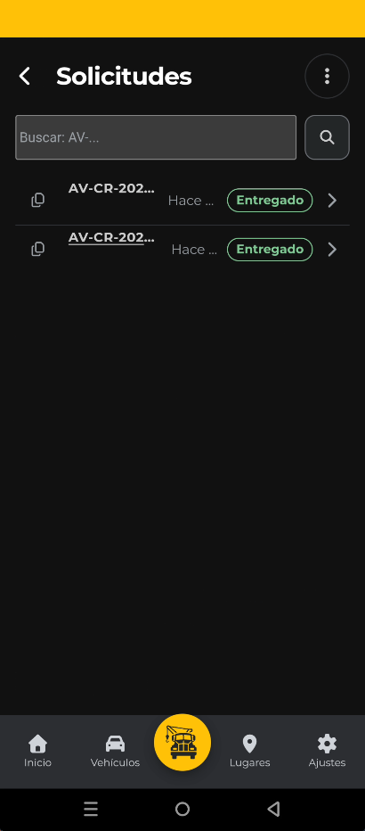 Historial de solicitudes por folio